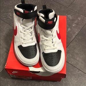 Nike Kids' White and Black High-Top Sneakers with Red Accents Court Borough